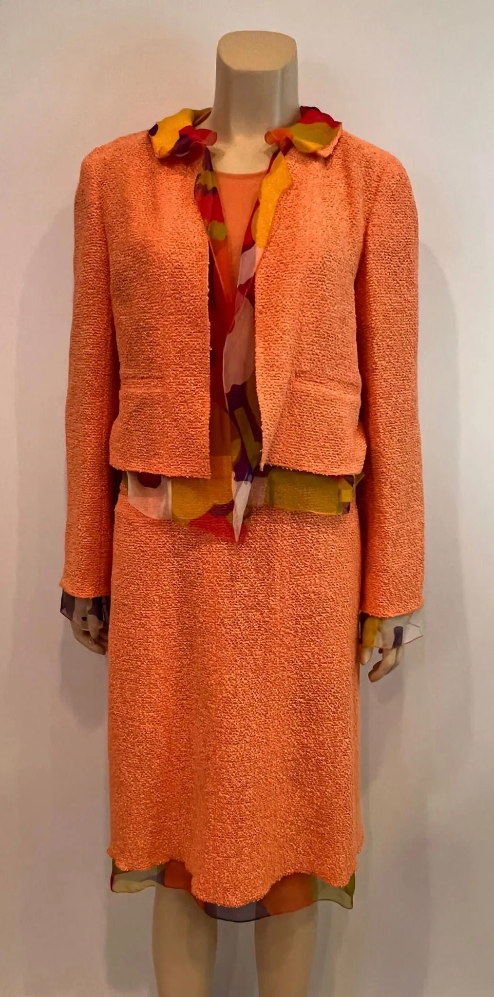 Chanel 00T 2000 Orange Multicolor Skirt Suit FR 40 US 6/8