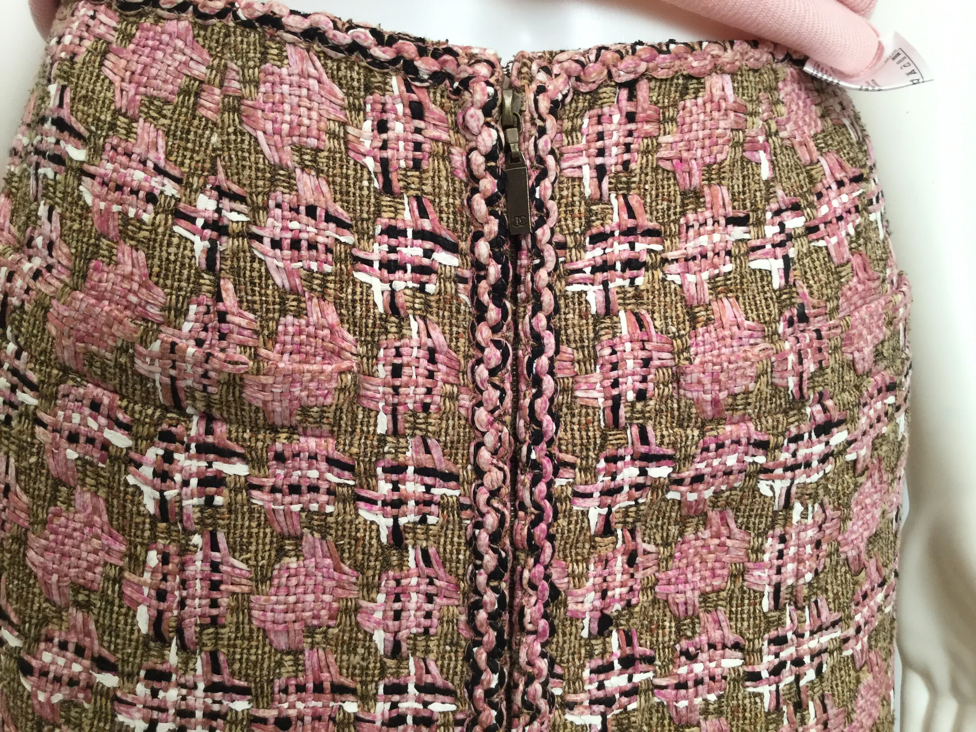 Chanel Vintage 03P, 2003 Spring Pink Brown Tweed Cotton jacket blazer skirt suit set FR 38 US 4