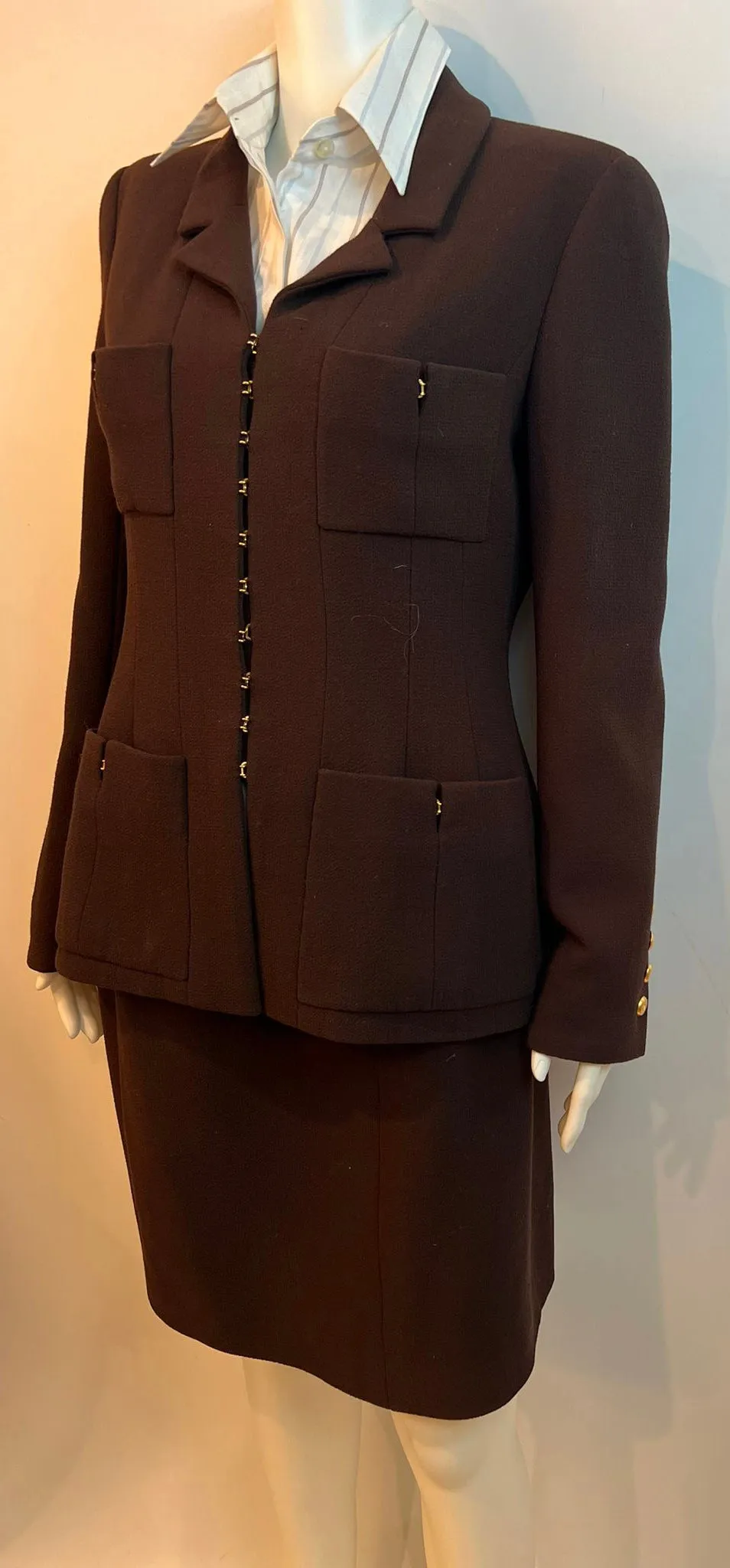 Chanel Vintage 96A 1996 Fall Brown Skirt Suit FR 40 US 6