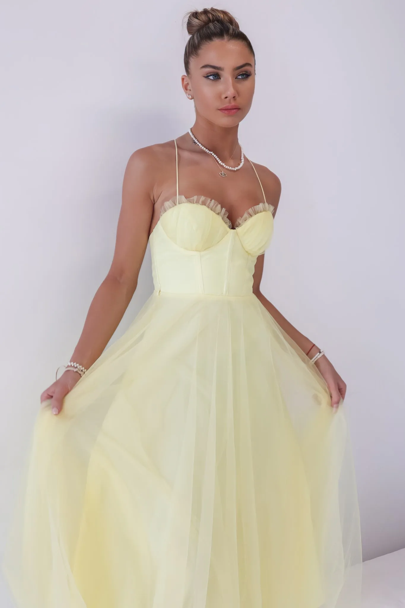 Cindy Tulle Midi Dress - Yellow