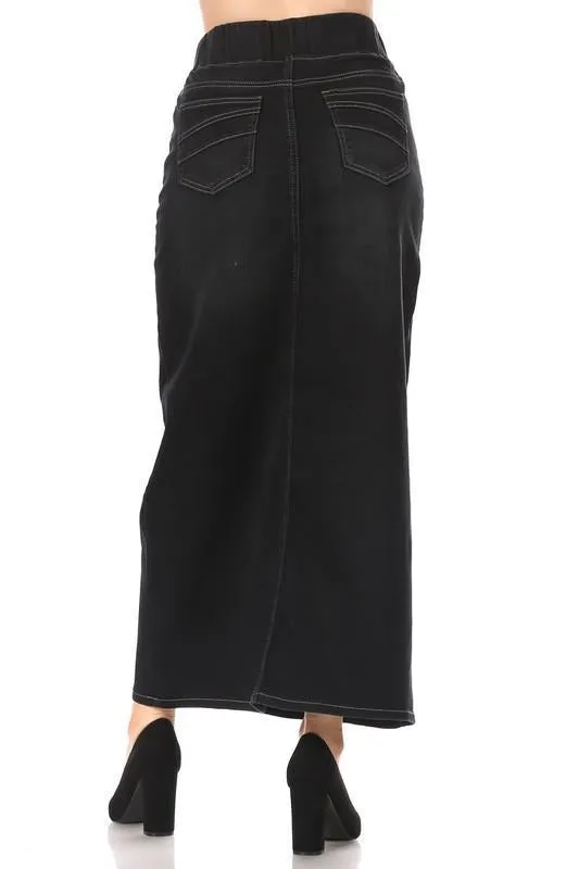 Classic Waistband Long Denim in Black