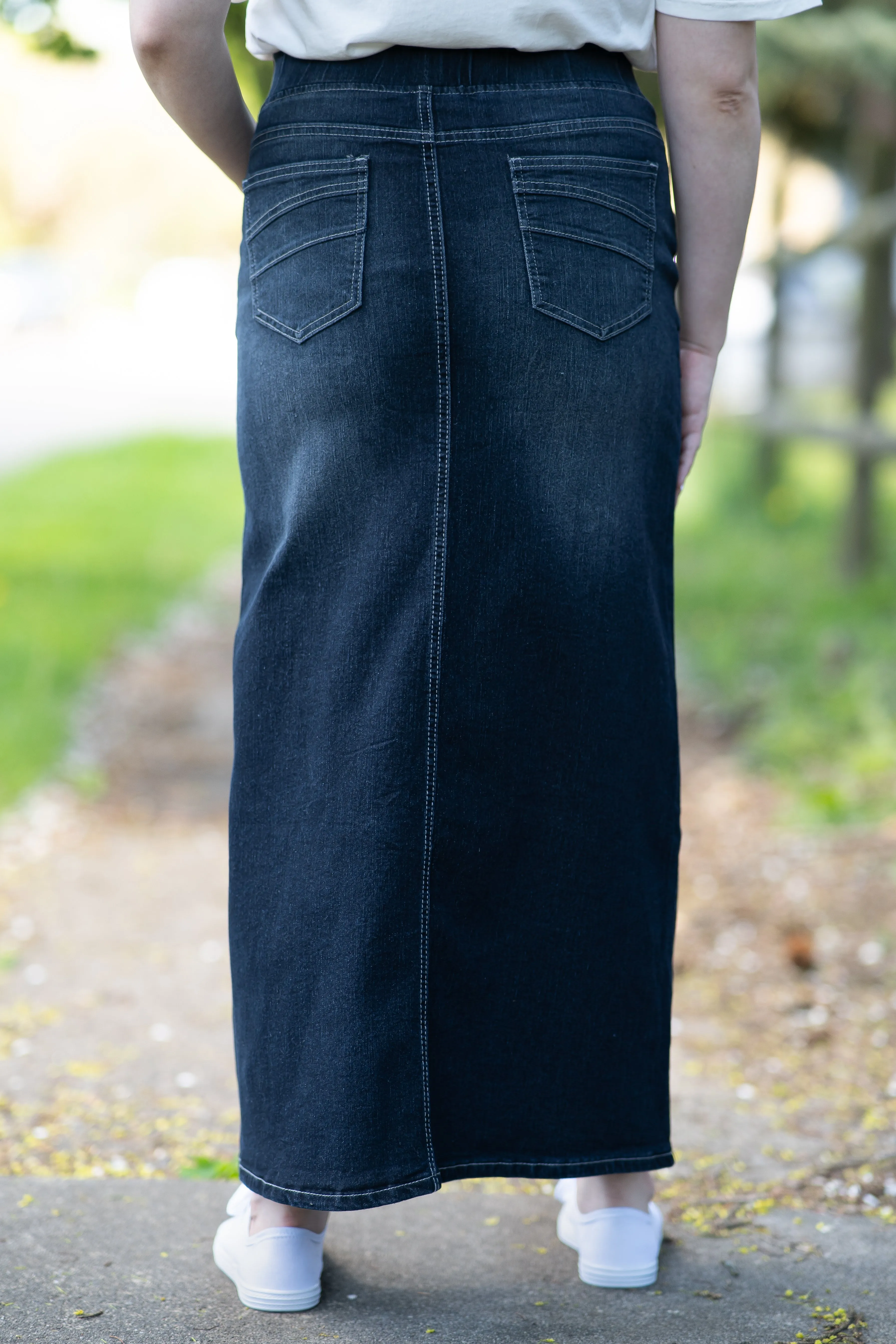 Classic Waistband Long Denim in Black