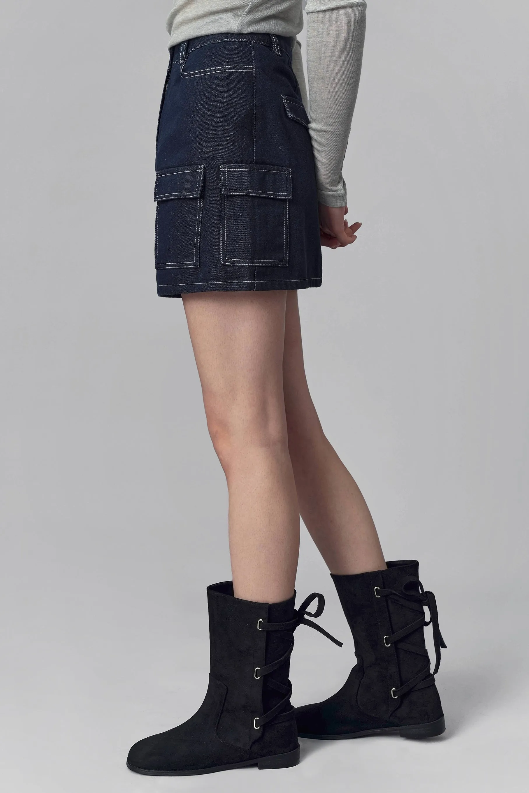 Colin Cargo Denim Mini Skirt, Navy