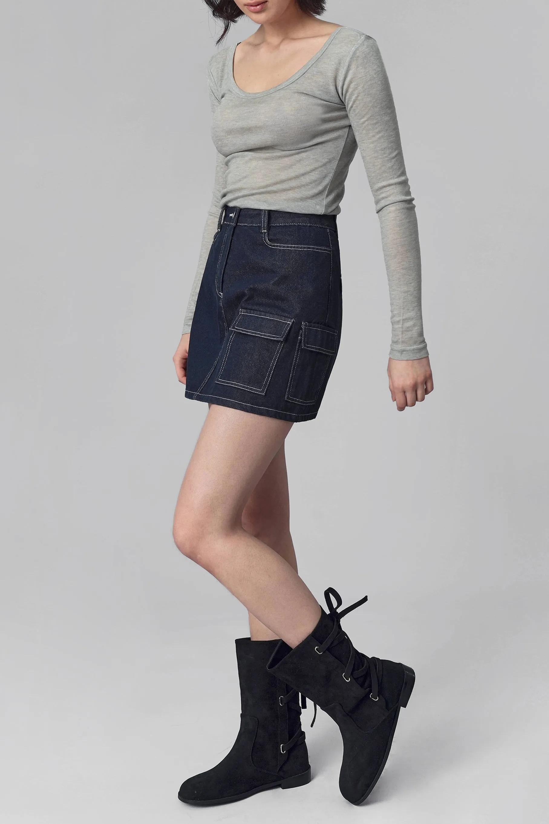 Colin Cargo Denim Mini Skirt, Navy