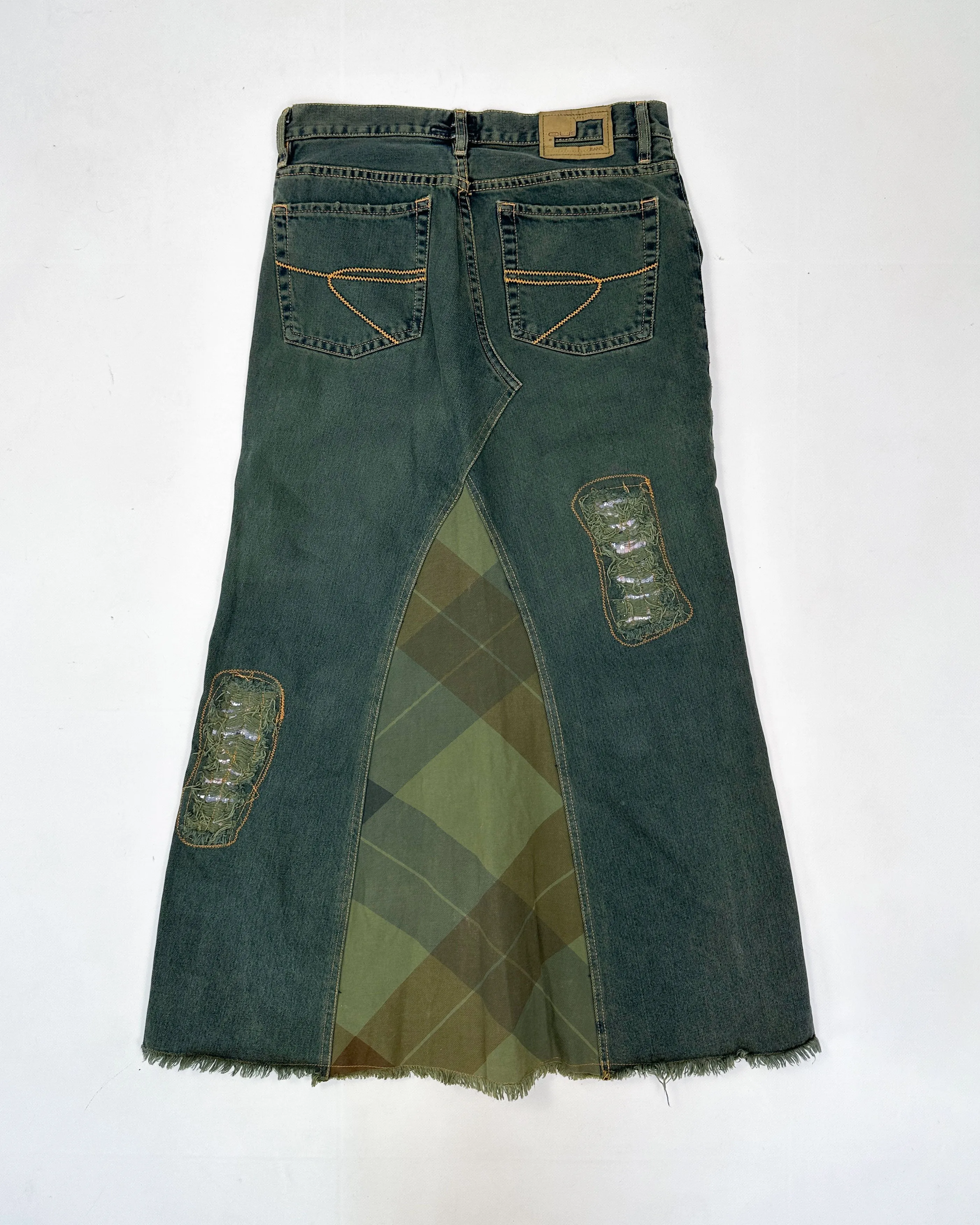 Custo Barcelona Distressed Denim Maxi Skirt 2000's