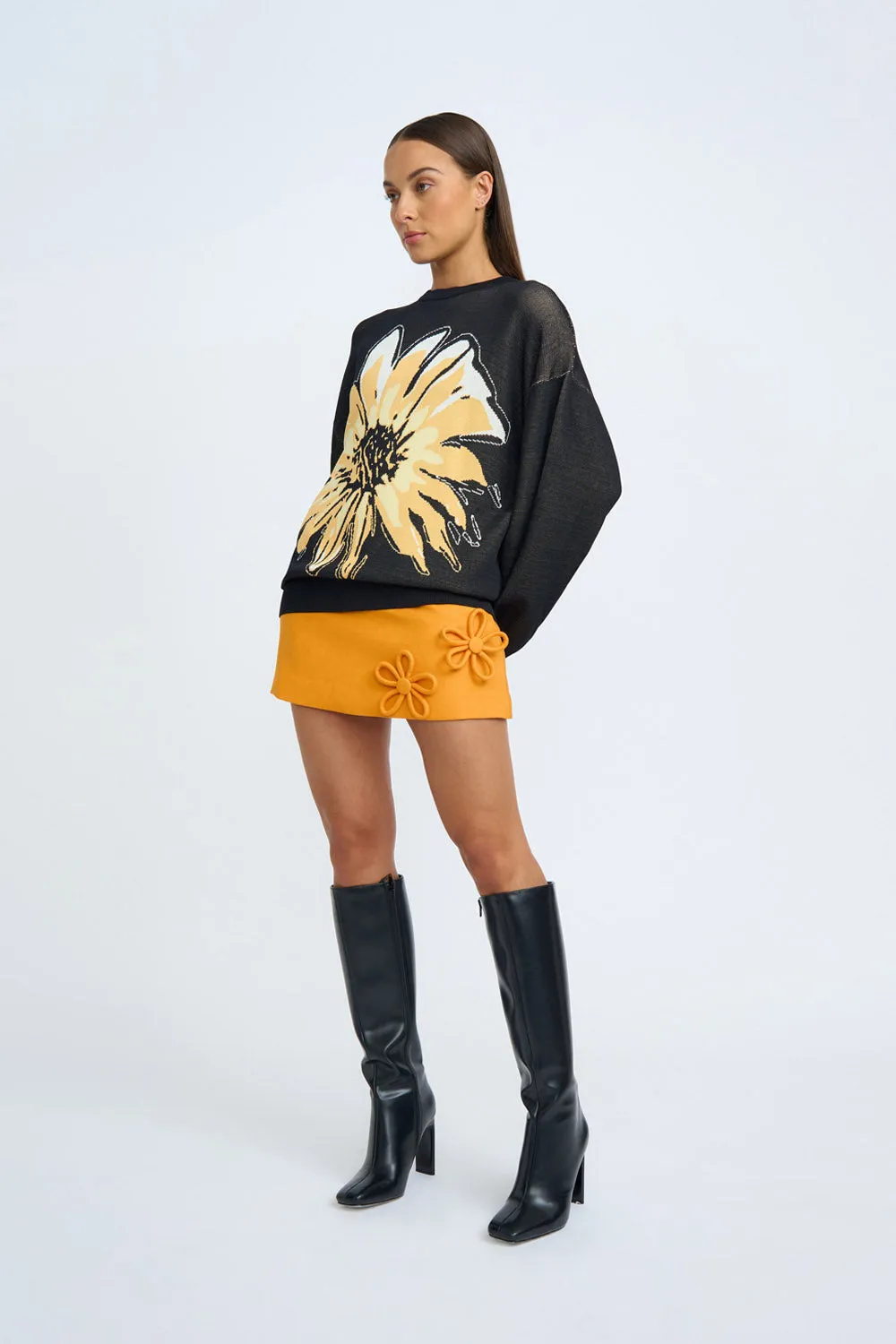 Digital Daisy Knit Sweater | Final Sale - Black Orange