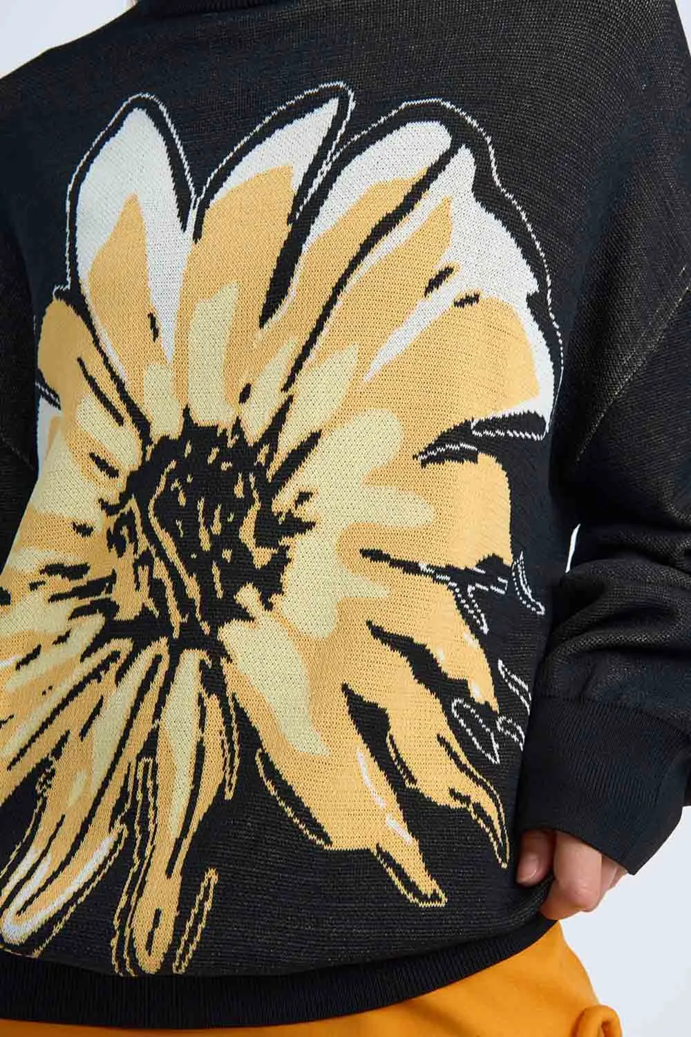 Digital Daisy Knit Sweater | Final Sale - Black Orange