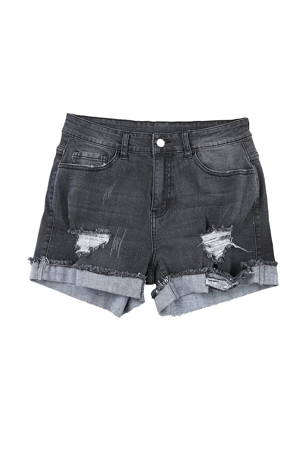 Distressed Ripped Rolled Hem Denim Shorts