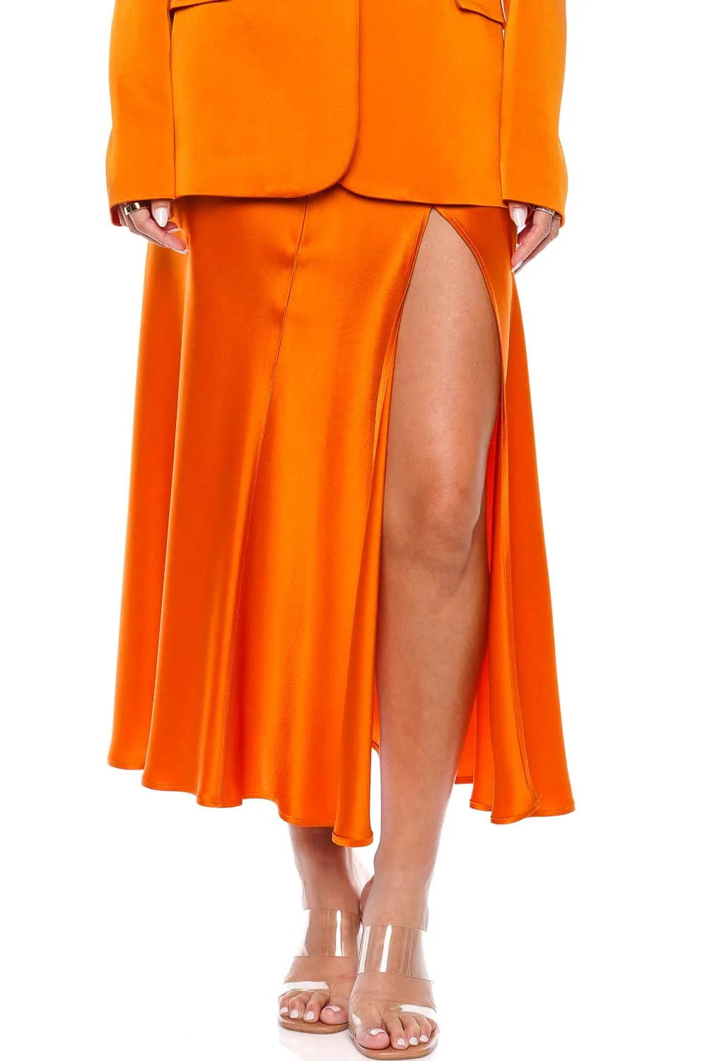 Doubleface Satin Bias Midi Skirt With Slit