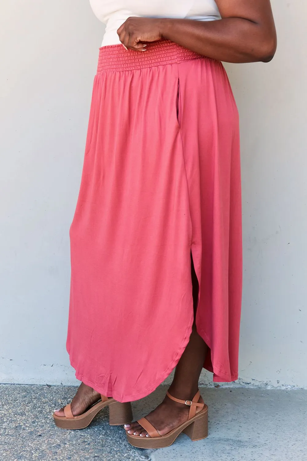 Doublju Comfort Princess Full Size High Waist Scoop Hem Maxi Skirt