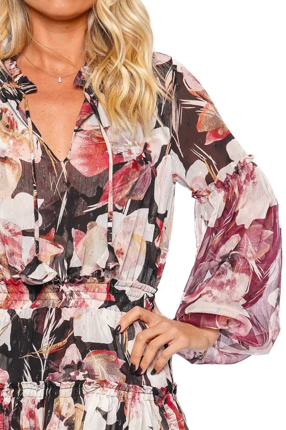 Elisabetta Floral Long Sleeve Ruffled Mini Dress