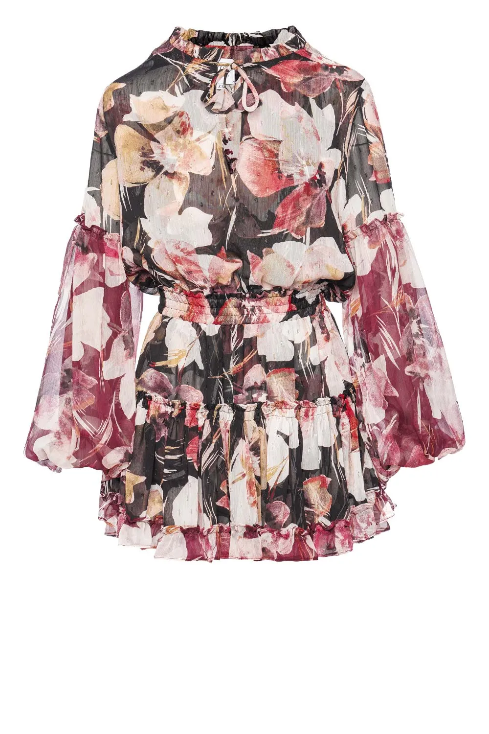 Elisabetta Floral Long Sleeve Ruffled Mini Dress