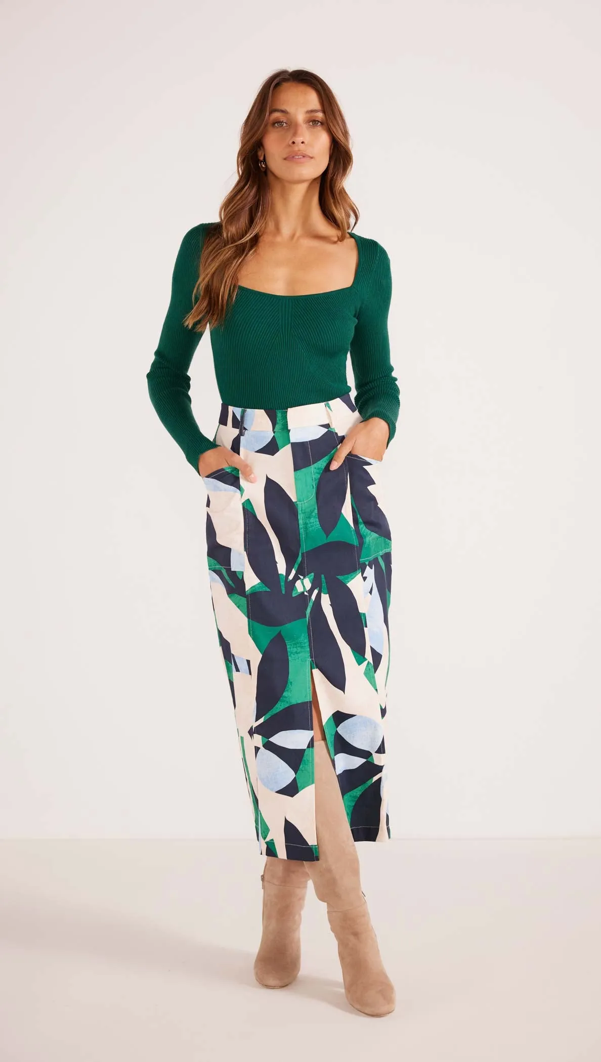 Faven Drill Midi Skirt