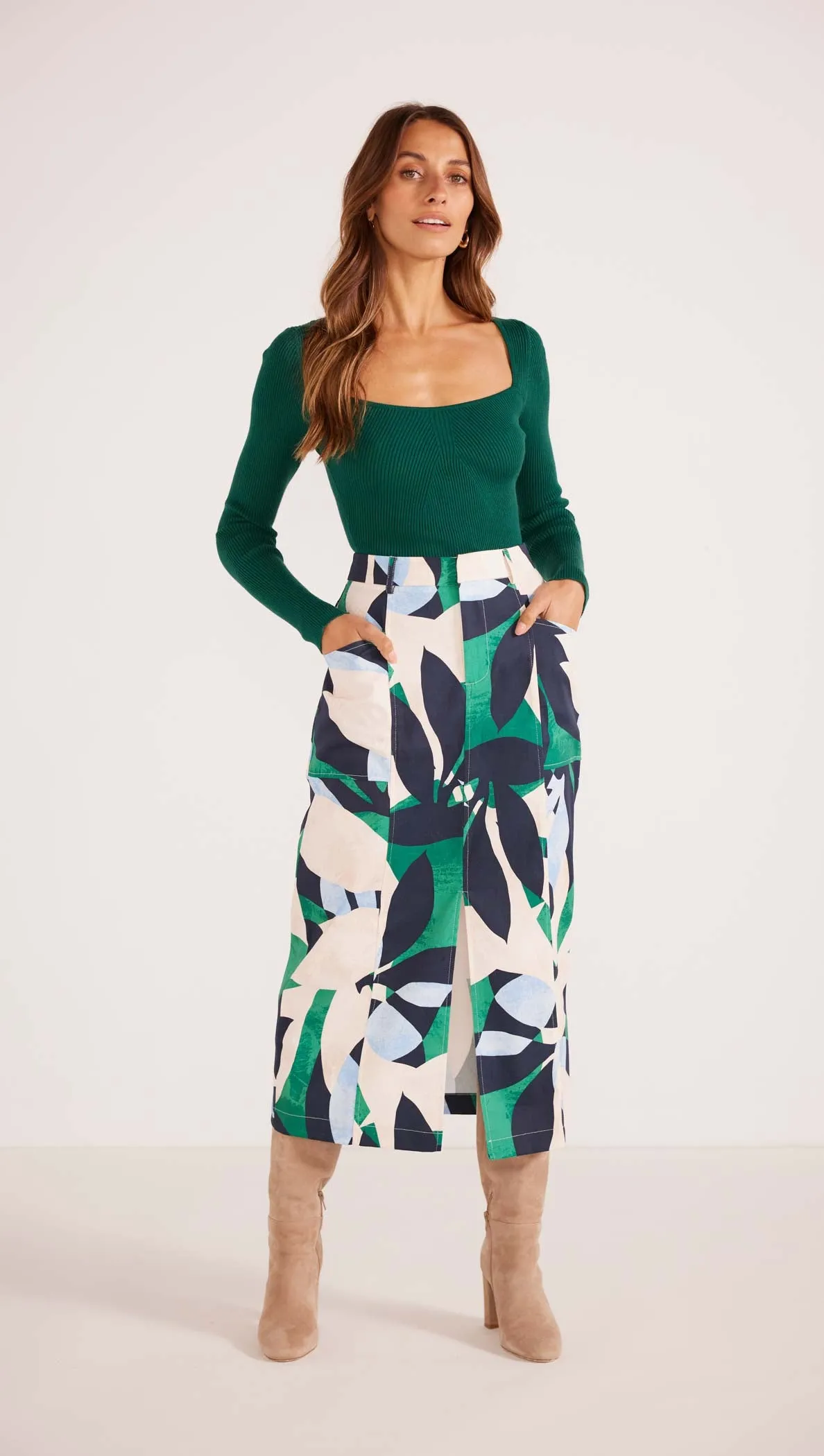 Faven Drill Midi Skirt