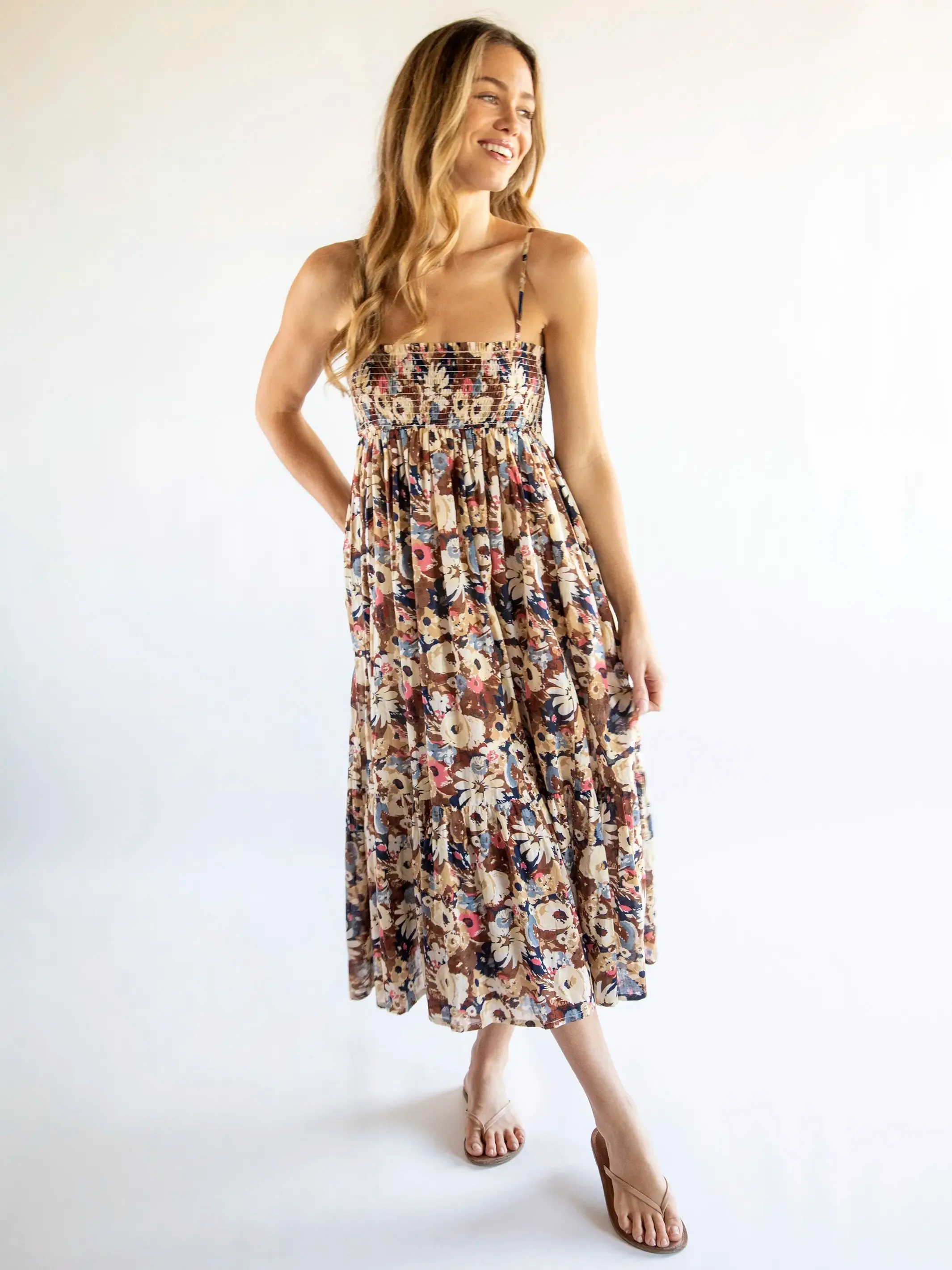 Brown Navy Floral Flora Cotton Convertible Maxi Skirt