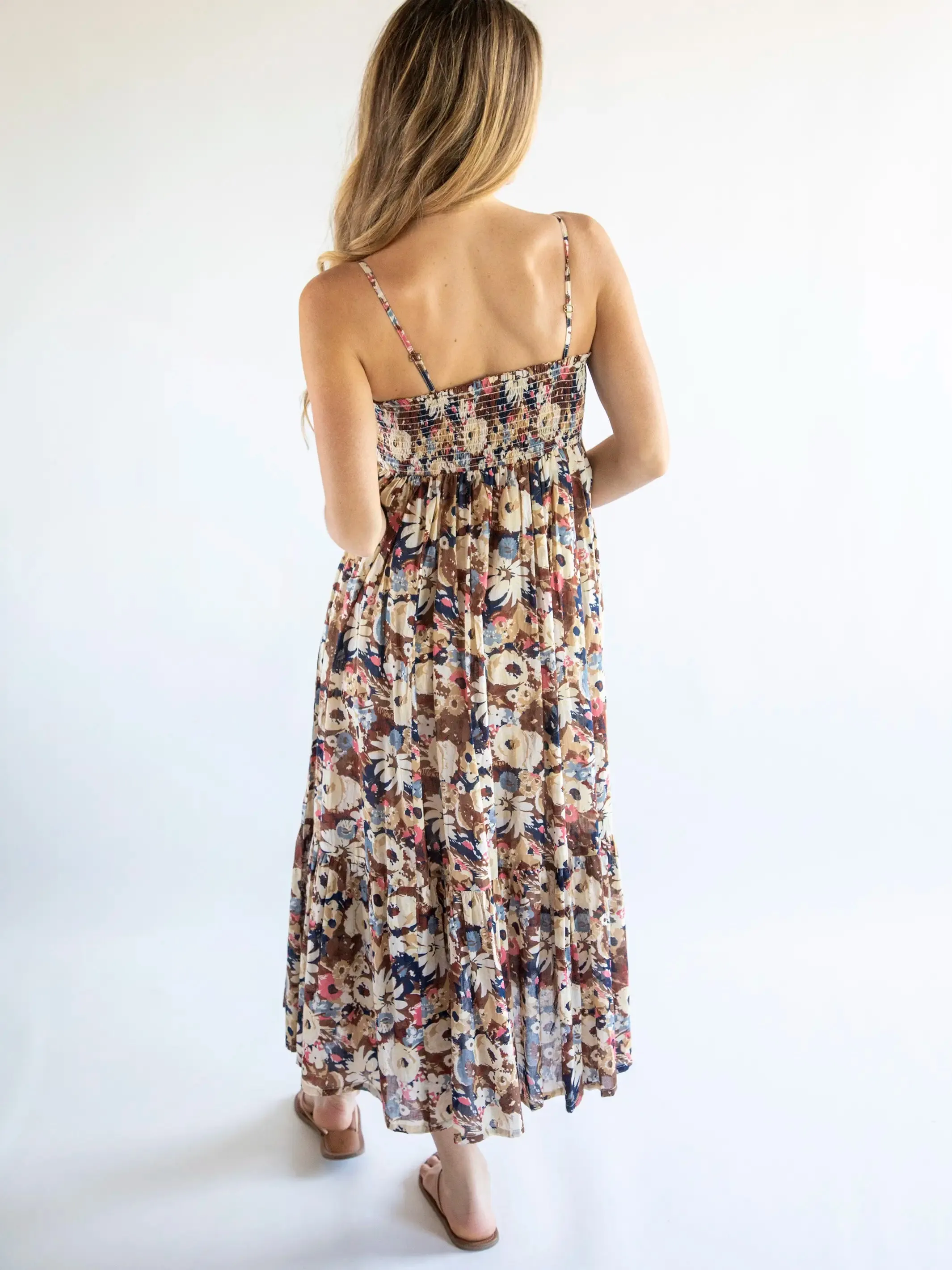 Brown Navy Floral Flora Cotton Convertible Maxi Skirt