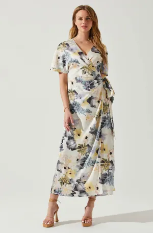 Floral Short Sleeve Wrap Front Maxi Dress