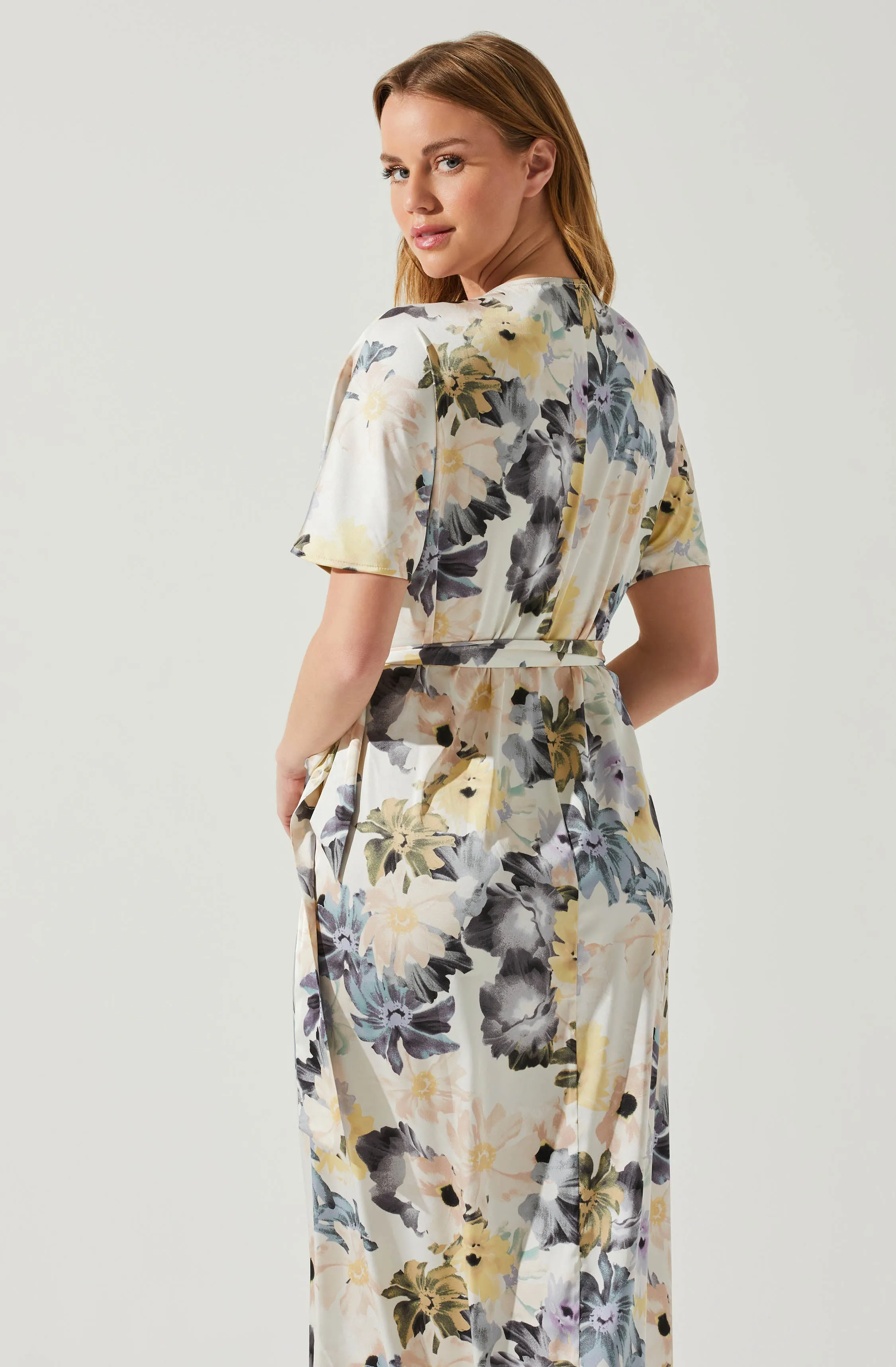 Floral Short Sleeve Wrap Front Maxi Dress