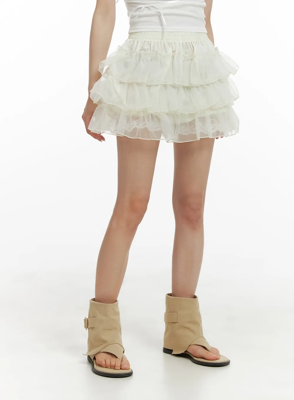 Chic Mini Skirt with Frill Lace Banding Detail - CM427