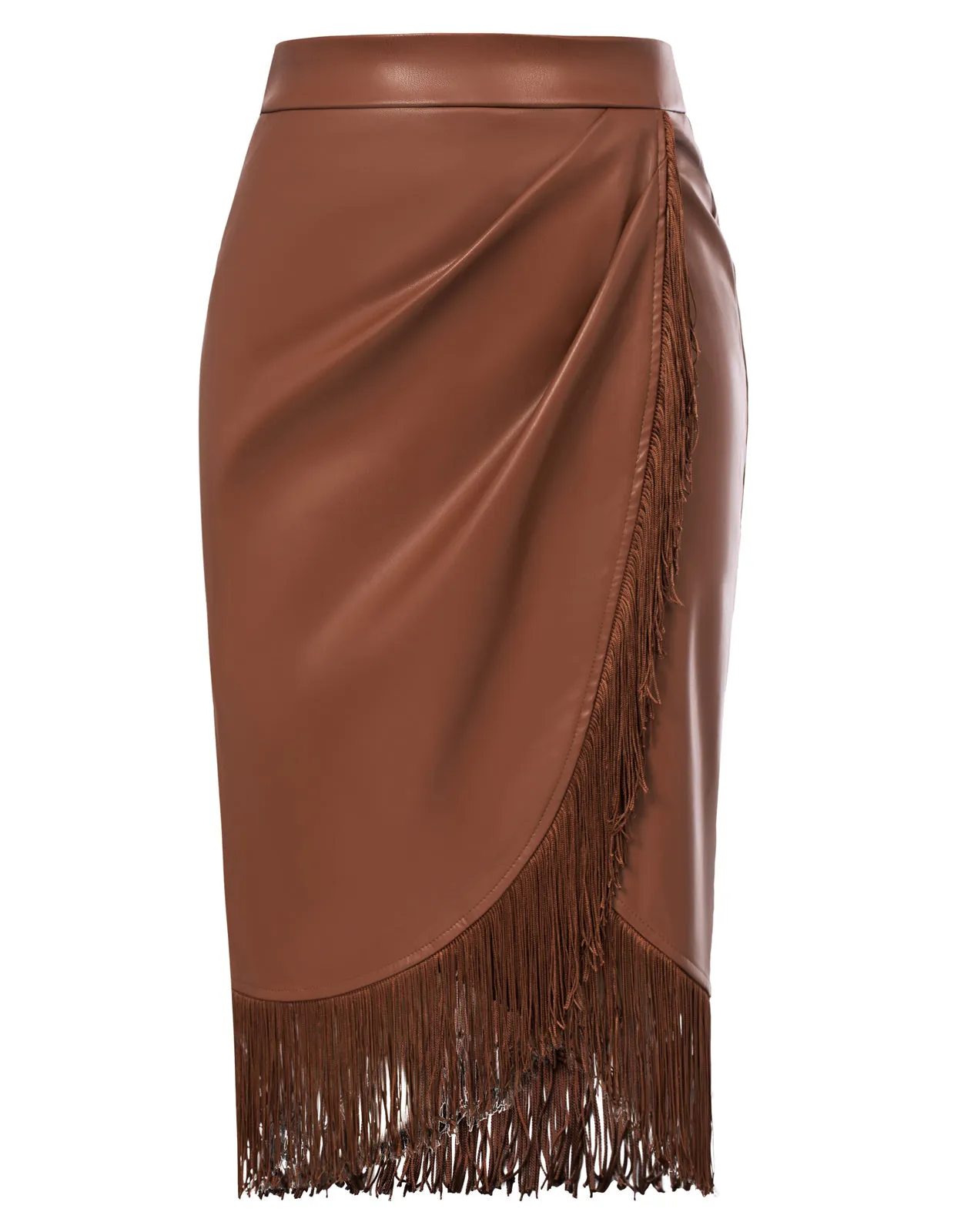 Fringe Bodycon Leather Skirt with Slit Knee Length Pencil Skirt