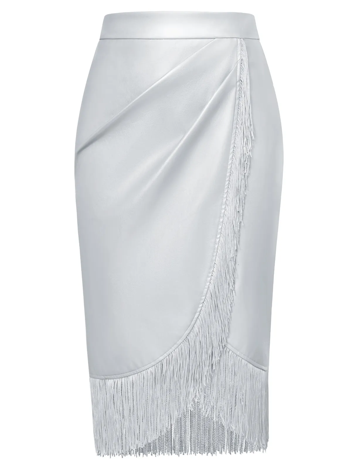 Fringe Bodycon Leather Skirt with Slit Knee Length Pencil Skirt