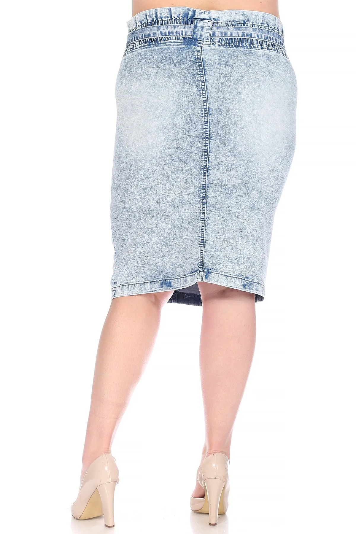 Front Belted Denim Skirt (Acid Wash)