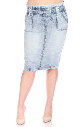 Front Belted Denim Skirt (Acid Wash)