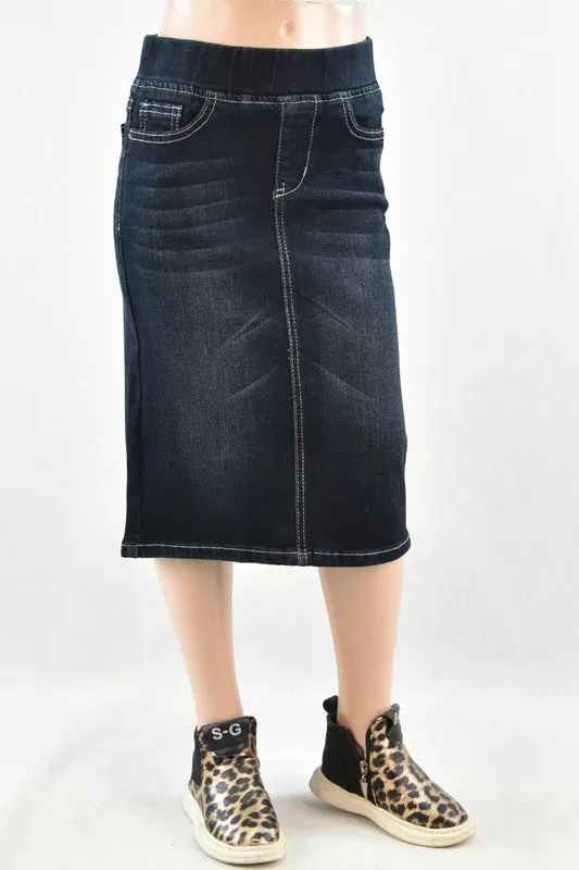 GIRLS Classic Waistband Denim Skirt (Dk. BLK)