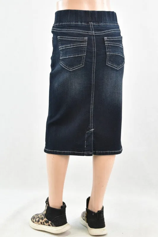 GIRLS Classic Waistband Denim Skirt (Dk. BLK)