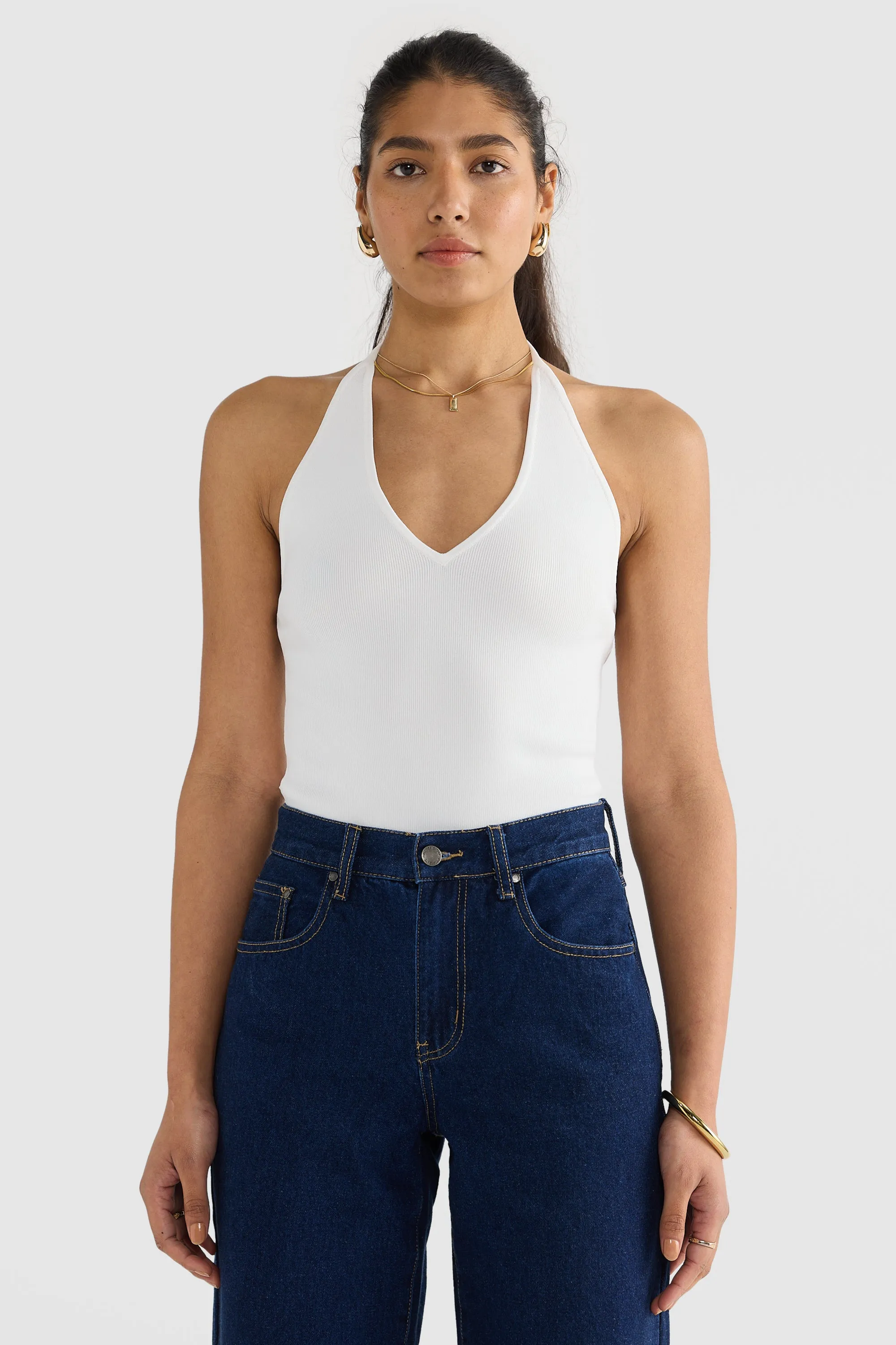 Hadley Halter Neck Knit Top White