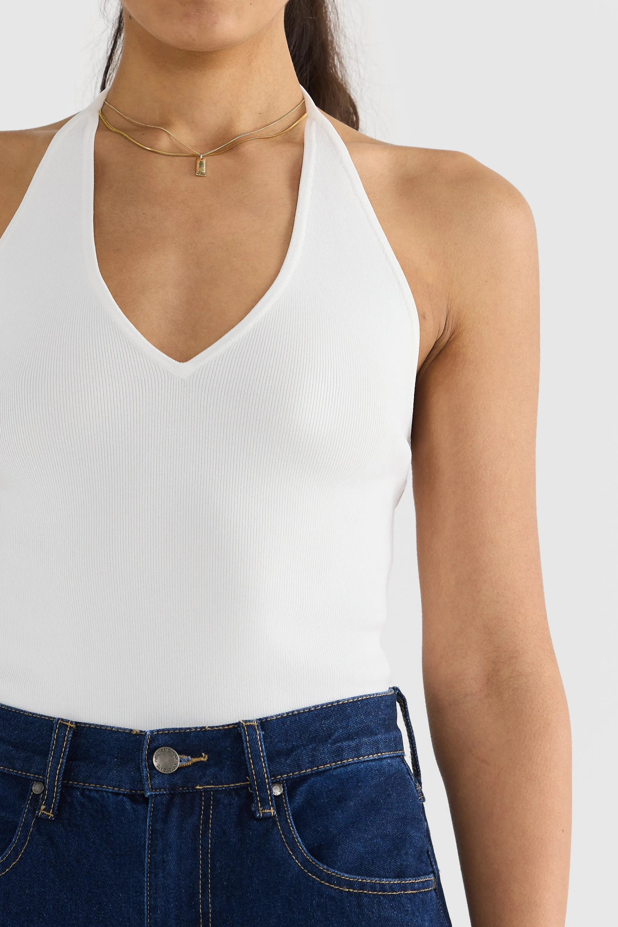 Hadley Halter Neck Knit Top White