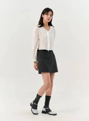 Herringbone Wool Blend Mini Skirt OO327