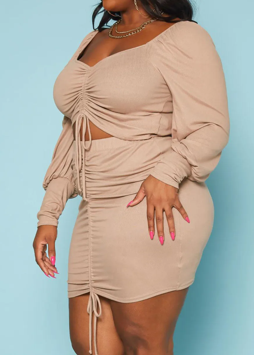 Hi Curvy Plus Size Drawstring Hem Top & Mini Skirt Set