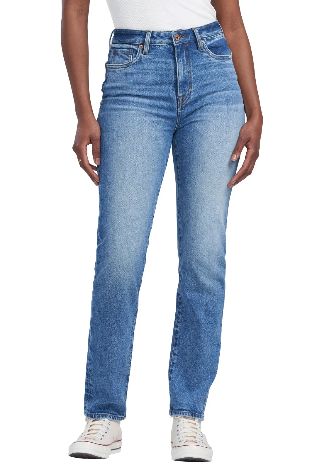 High Rise Straight Jayden Women's Jeans in Veined and Contrasted Blue - BL15844