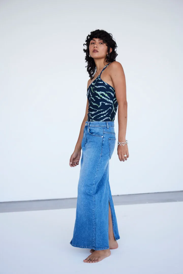 Ichi Twiggy Denim Maxi Skirt-Light Blue-20121394