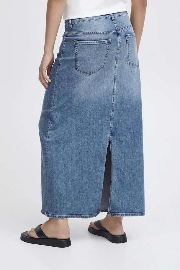 Ichi Twiggy Denim Maxi Skirt-Light Blue-20121394