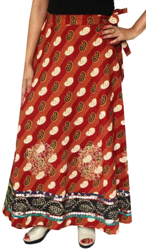 Indian Designer Long Skirt Cotton Wrap Around Womens (Maroon)