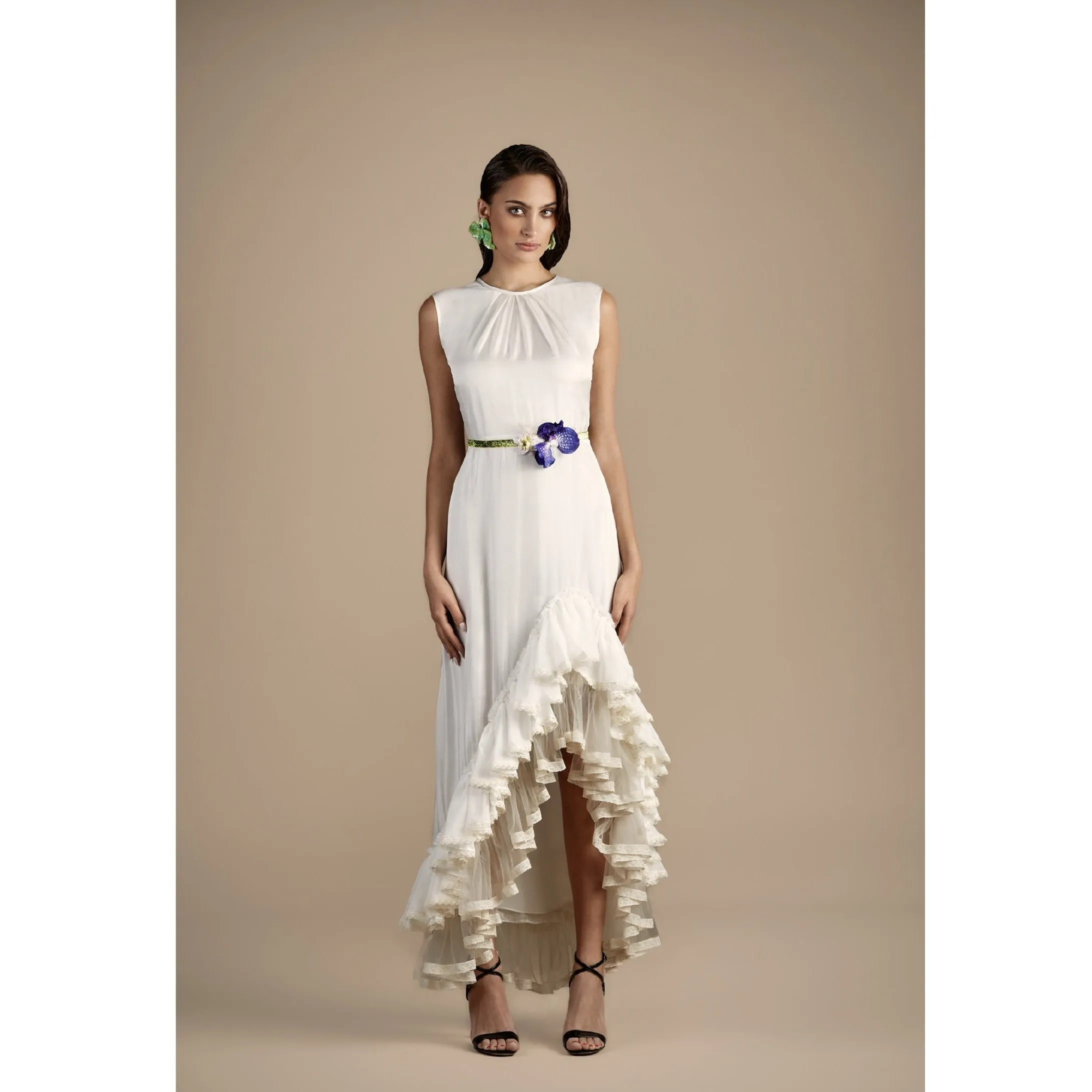 Ivory Chiffon Ruffled Dress