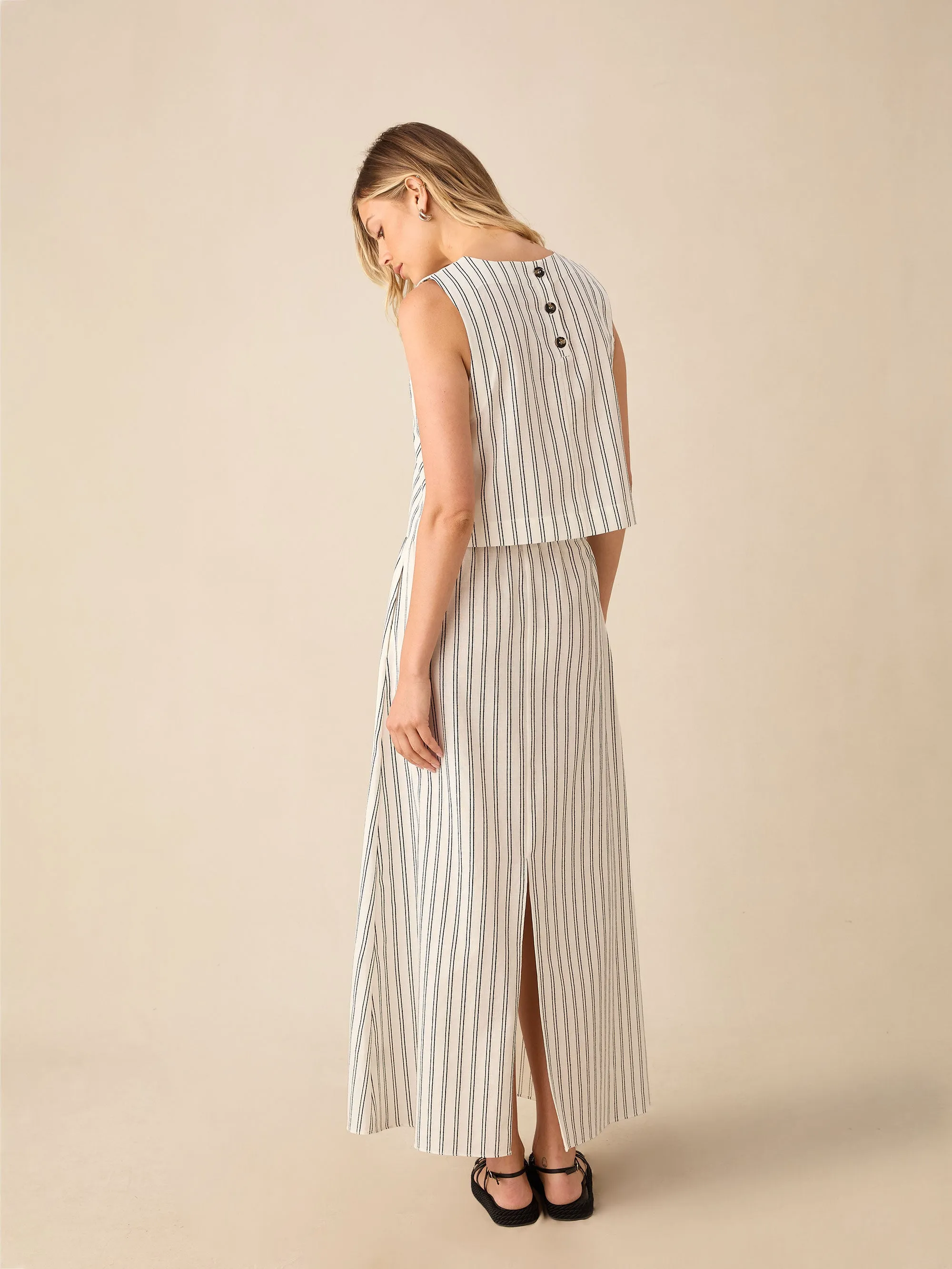 Ivory Stripe Linen-blend Skirt