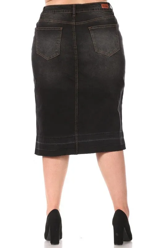 Kimberly Black Wash Jean Skirt-Raw Hem