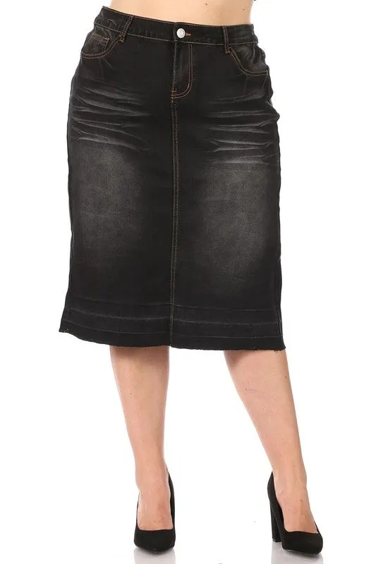 Kimberly Black Wash Jean Skirt-Raw Hem