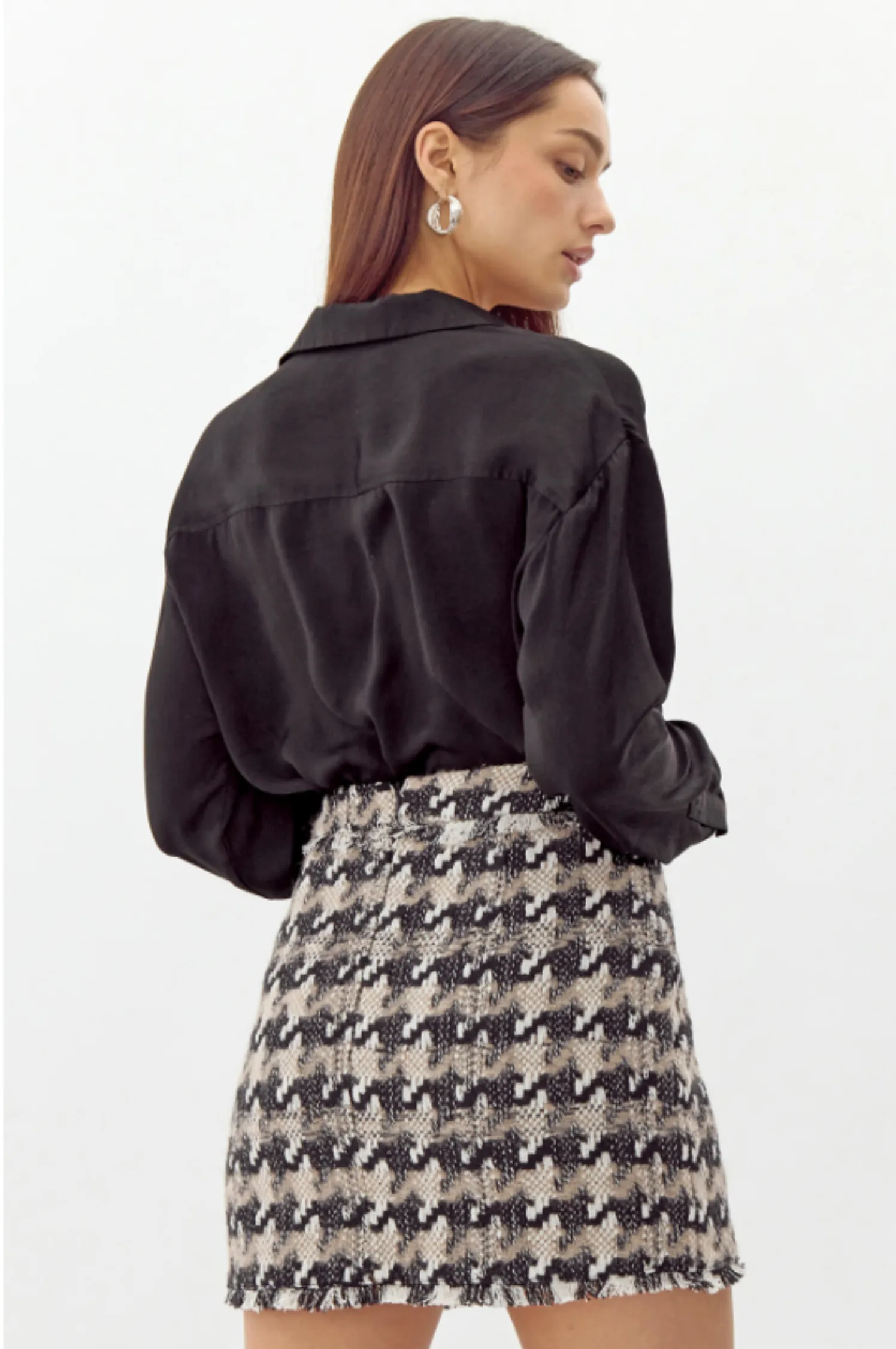 Lenny Houndstooth Tweed Mini Skirt