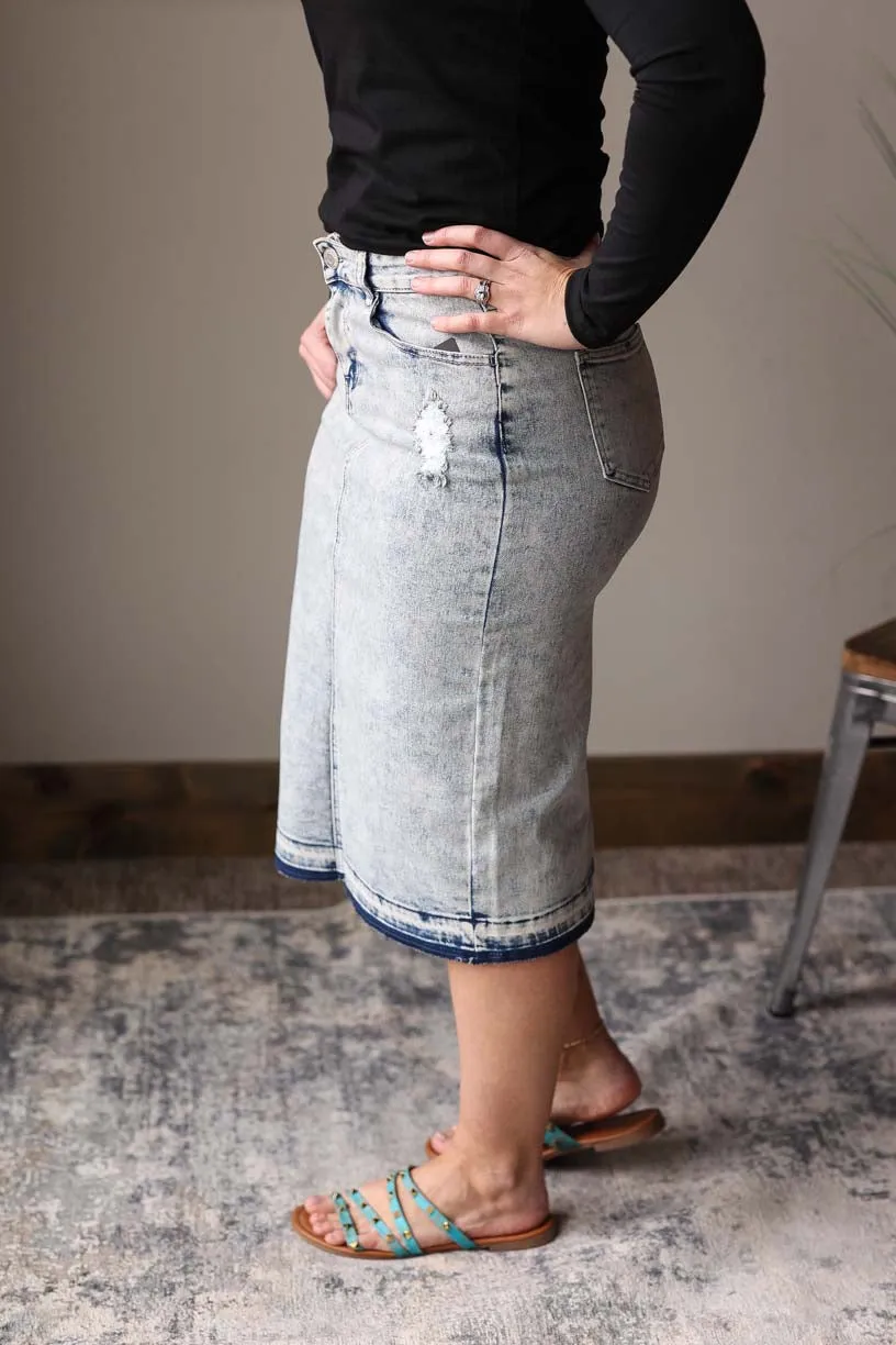 Light Blue Mineral Wash Denim Skirt