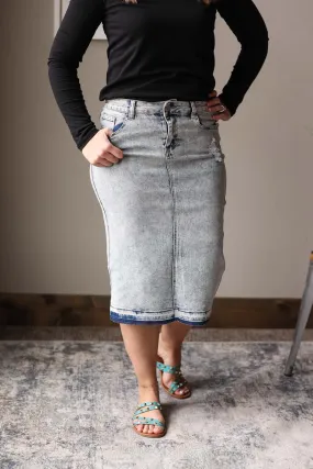 Light Blue Mineral Wash Denim Skirt