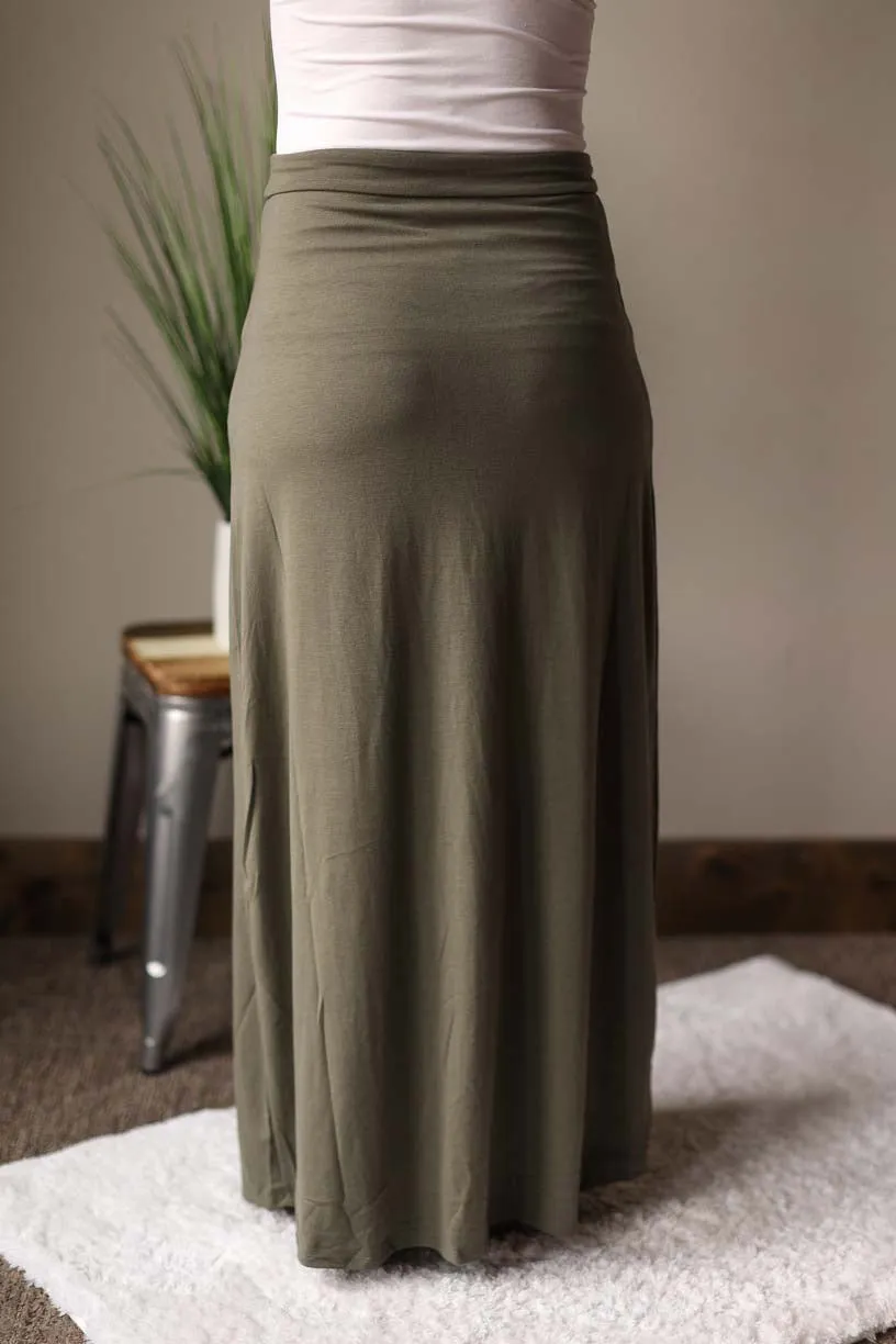 Light Olive Maxi Skirt With Pockets