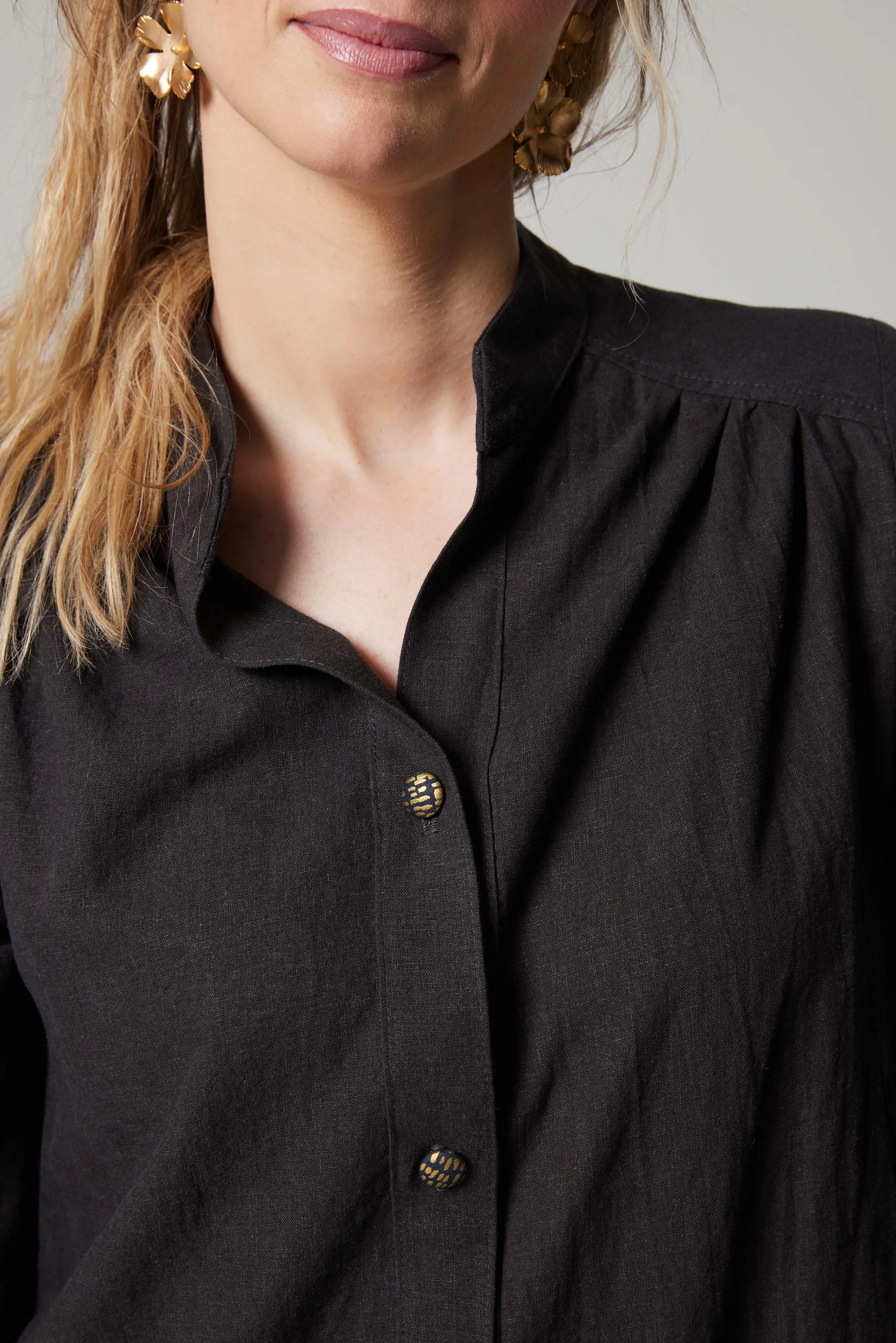 Linen Artist's Blouse - Anthracite