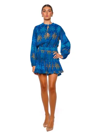 Lorena Cobalt Palms Mini Dress