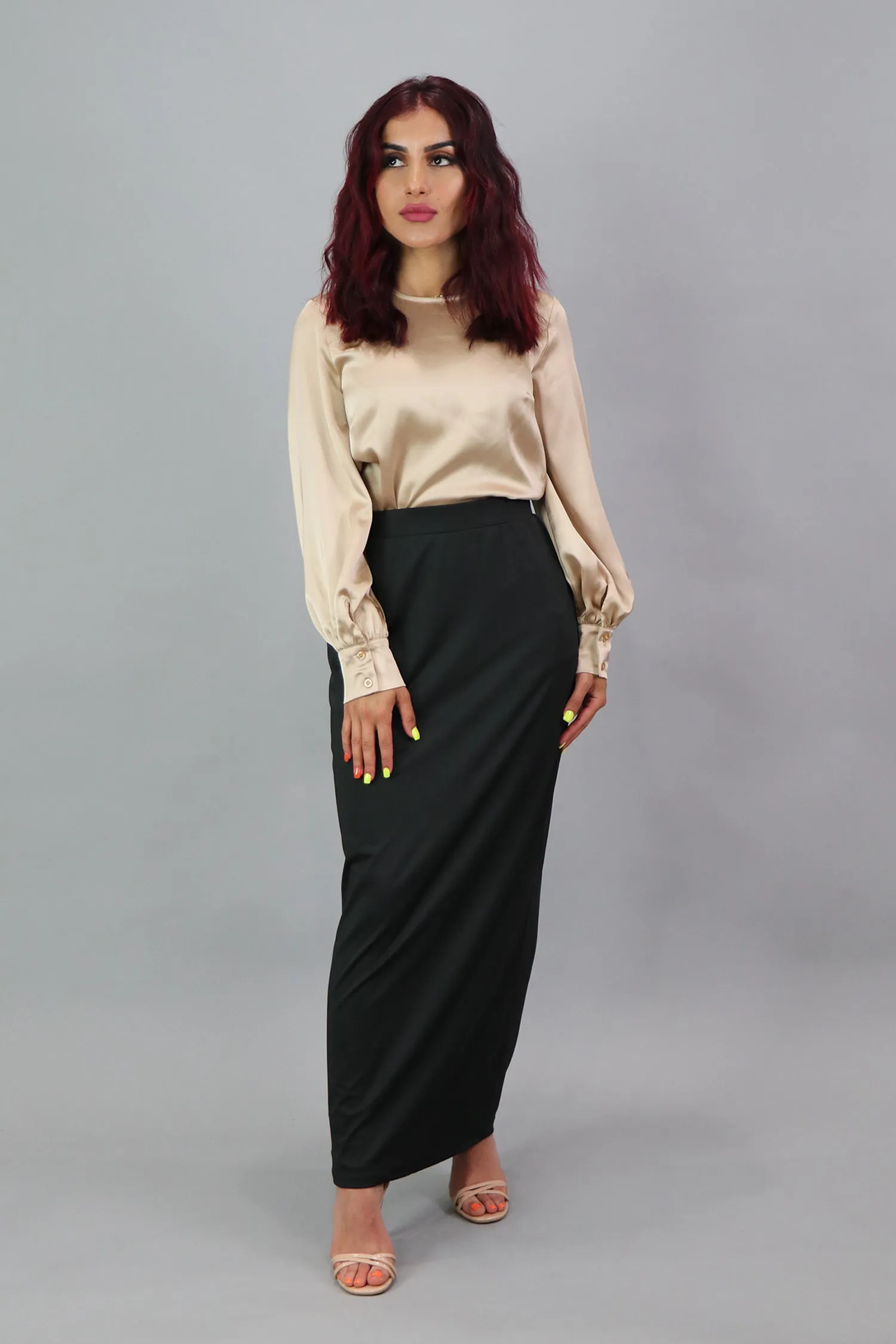 Luxe Silky Spandex Maxi Skirt - Black