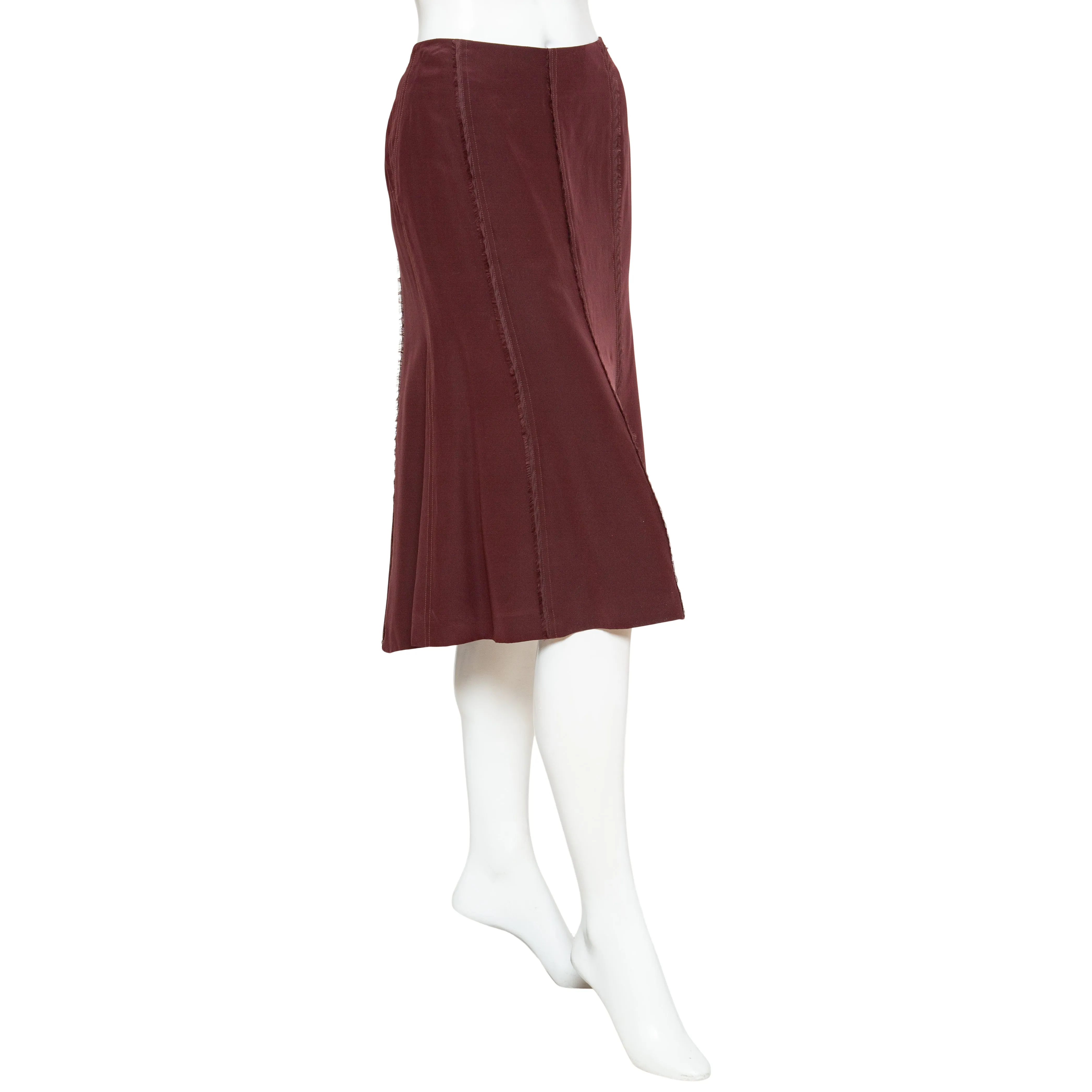 Maroon Silk Frayed Skirt