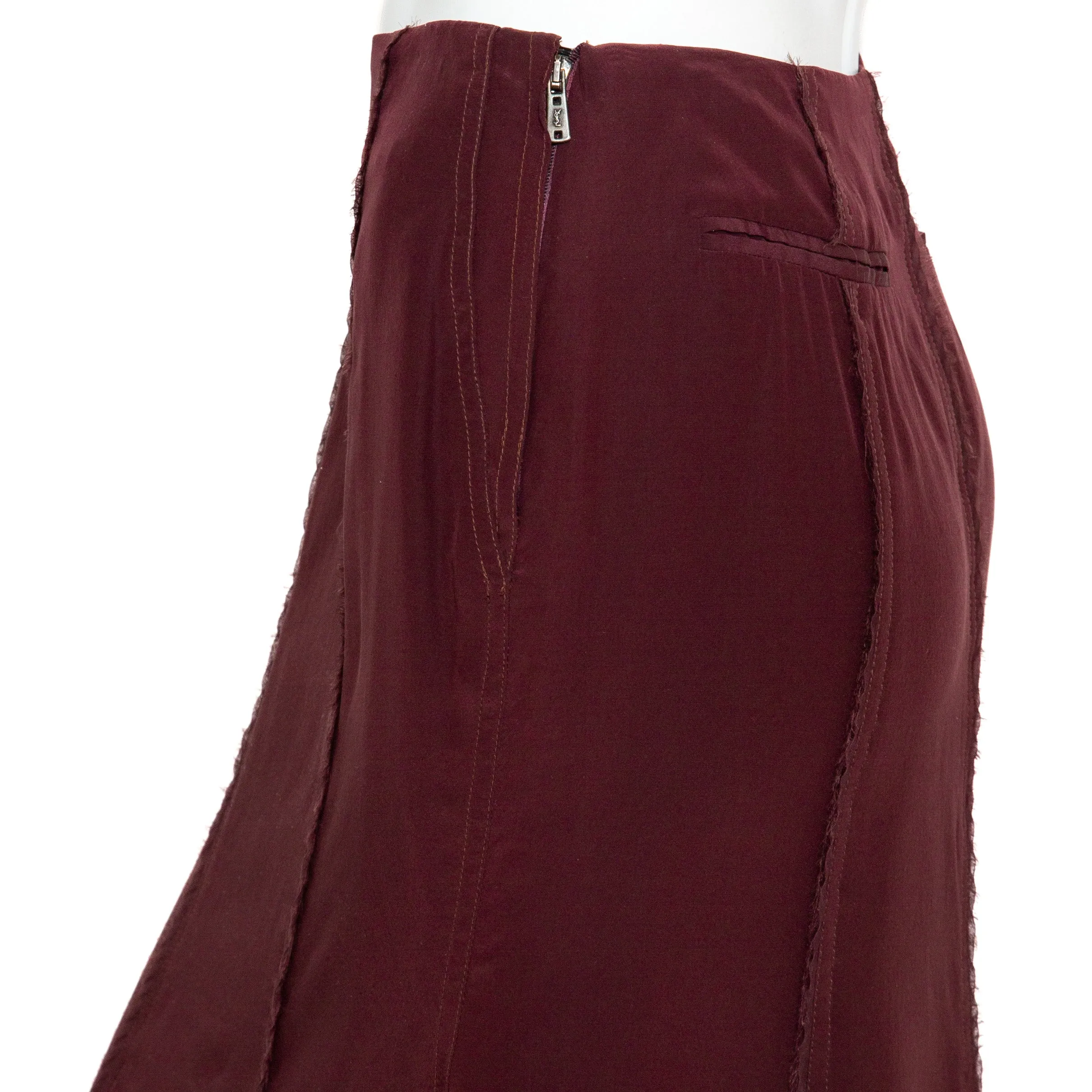 Maroon Silk Frayed Skirt